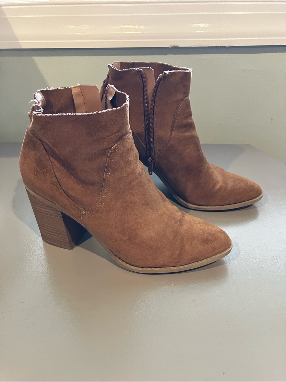 Women’s Vegan Suede Ankle Booties in Brown - Stylish Side Zip